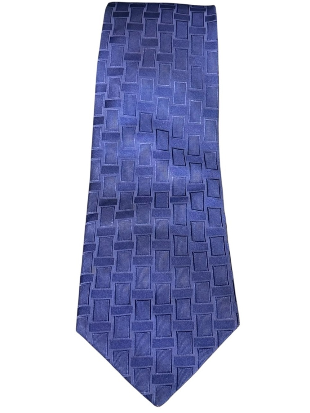 Lanvin Silk Necktie Navy Tone-on-Tone Jacquard Basketweave Geometric 3.75"